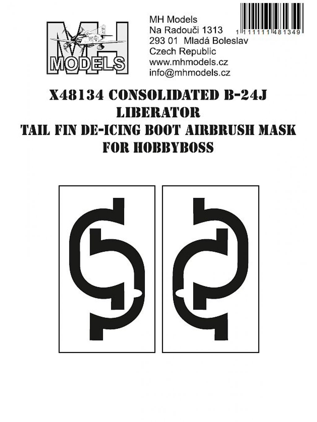 Consolidated B-24J Liberator Tail Fin De-icing Boot airbrush mask for Hobbyboss