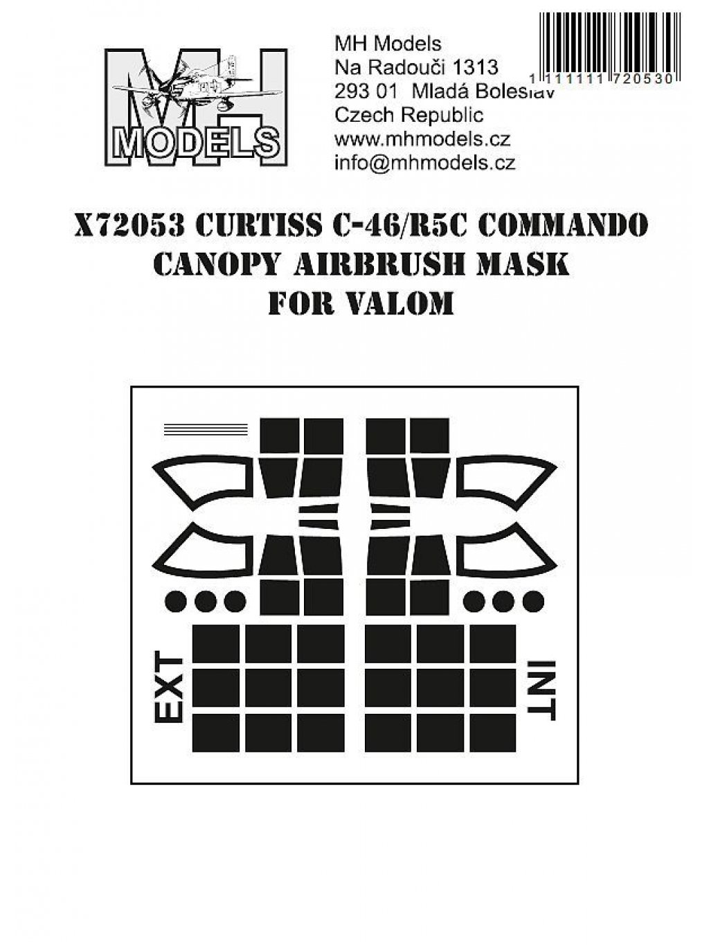 Curtiss C-46 / R5C Commando canopy airbrush mask for Valom