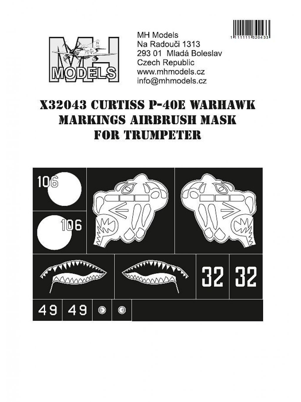 Curtiss P-40E Warhawk Markings Airbrush Mask for Trumpeter