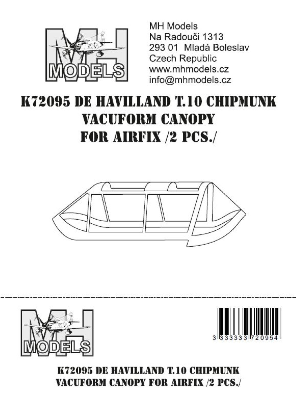 De Havilland Canada T.10 Chipmunk Vacuform canopy for Airfix