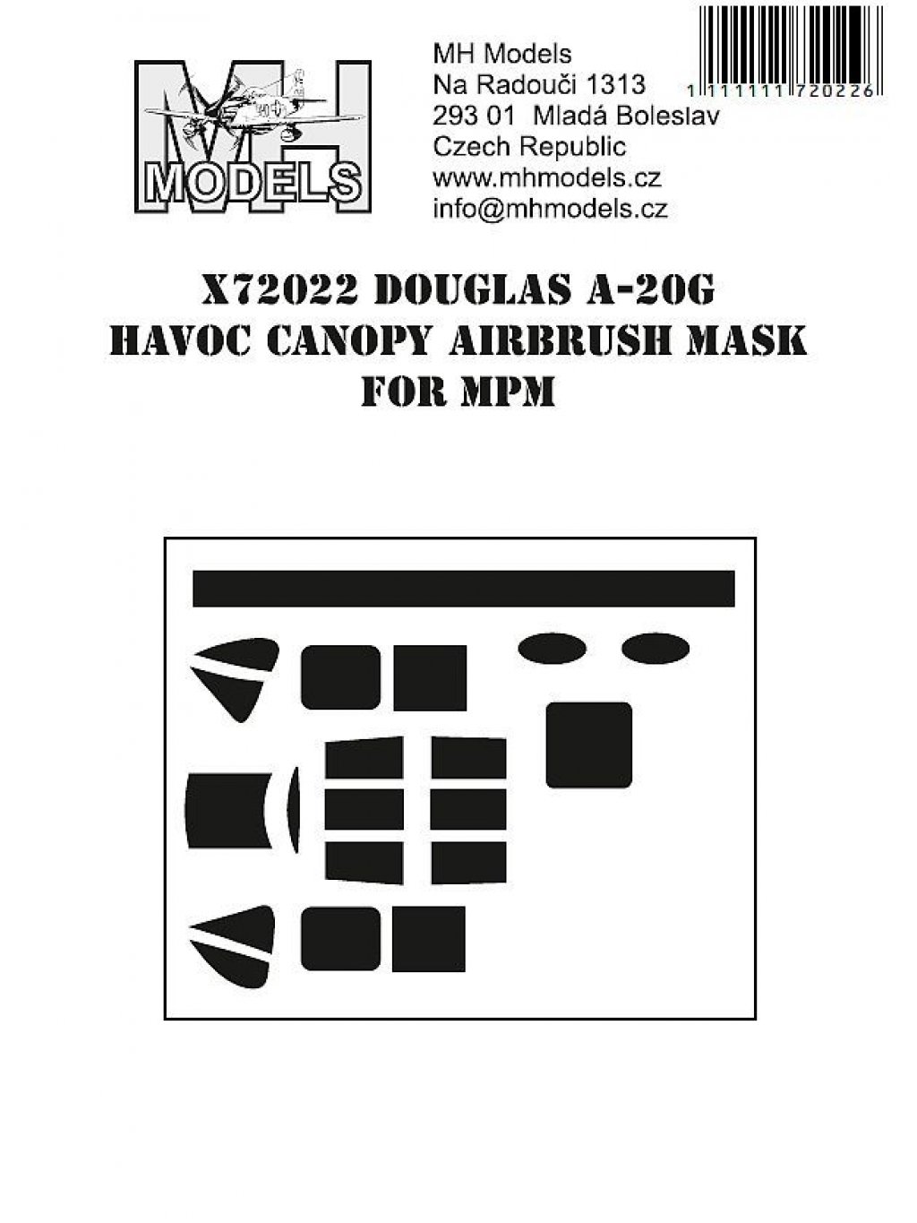 Douglas A-20G Havoc canopy airbrush mask for MPM