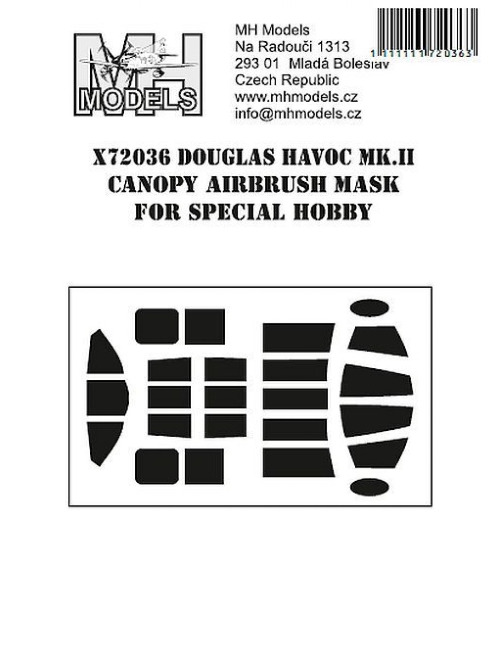 Douglas Havoc Mk.II Canopy airbrush mask for Special Hobby