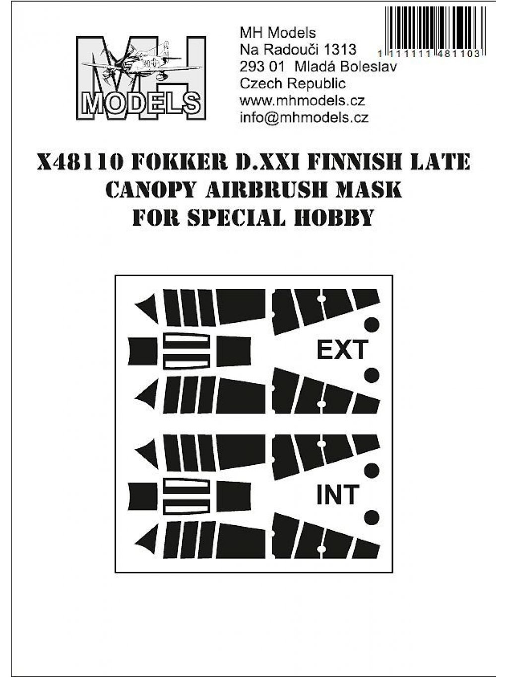 Fokker D.XXI Finnish late canopy airbrush mask for Special Hobby.