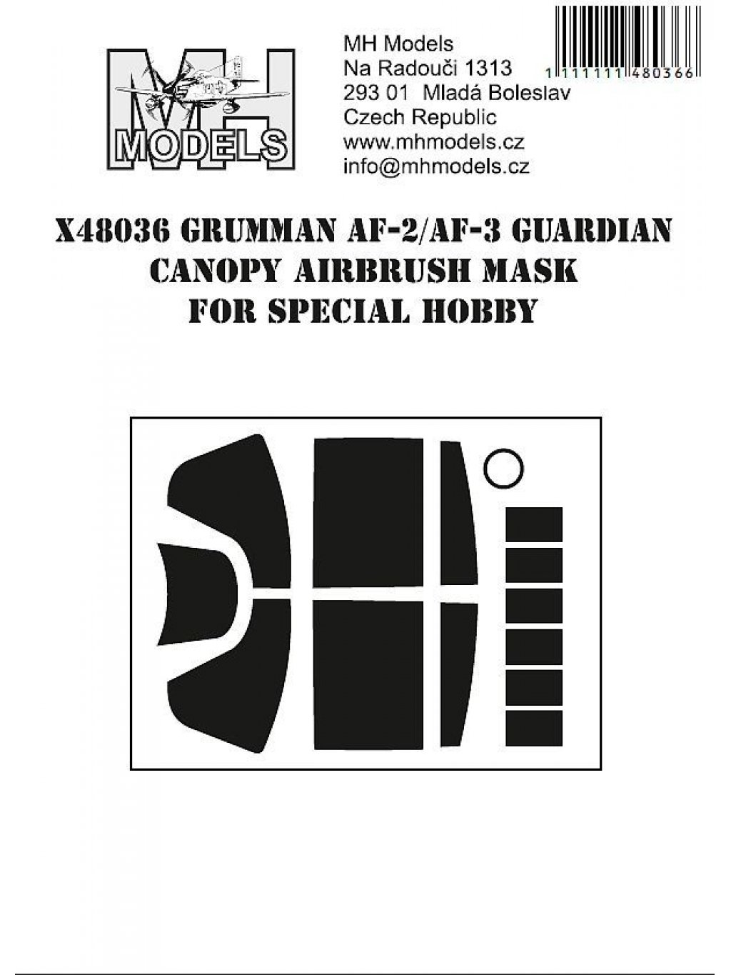 Grumman AF-2/AF-3 Guardian canopy airbrush mask for Special Hobby