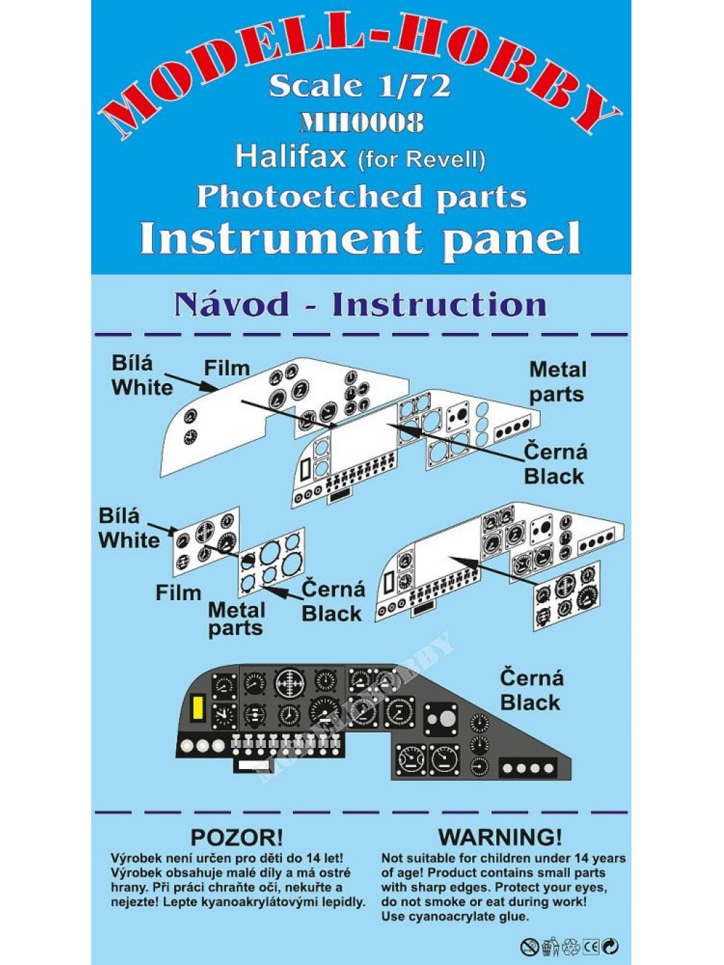 H.P. Halifax Photoetched parts instrument panel for Revell ex Modell-Hobby