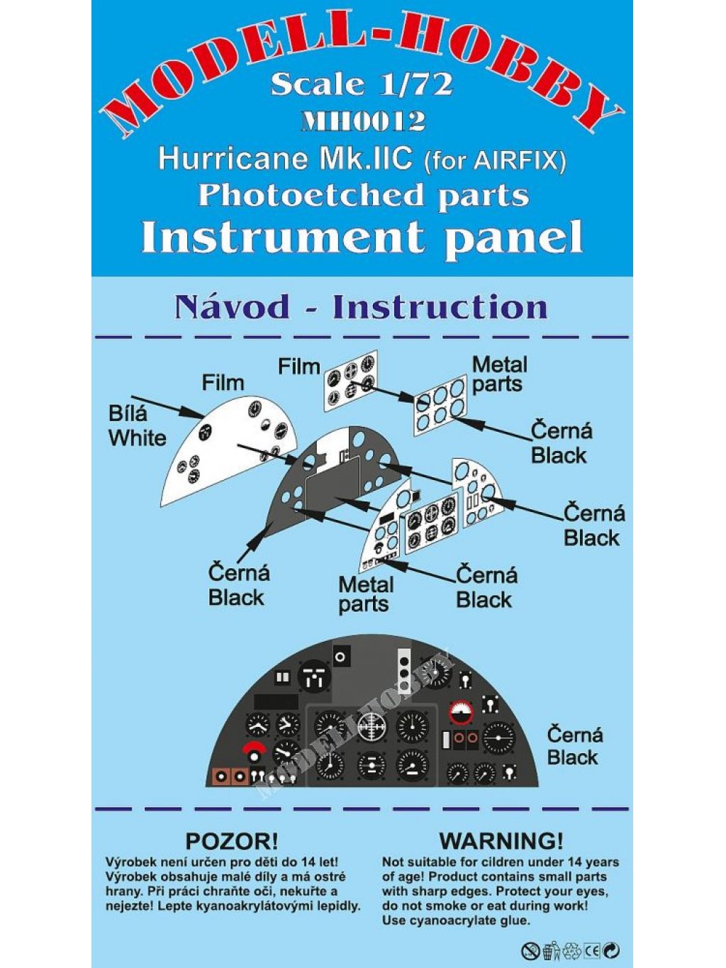 Hawker Hurricane Mk.IIC Photoetched parts instrument panel for Airfix ex Modell-Hobby