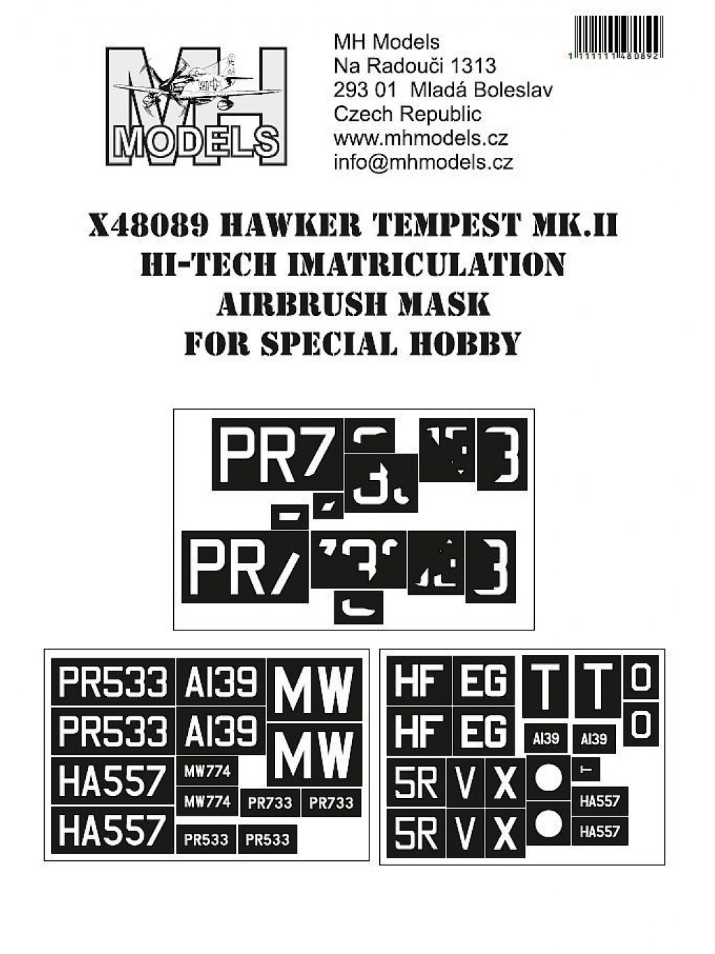 Hawker Tempest Mk.II Hi-Tech imatriculation airbrush mask for Special Hobby