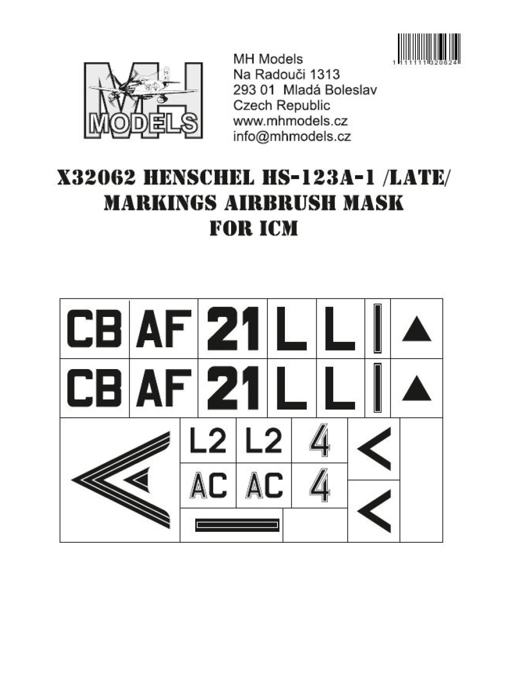 1:32 Henschel Hs-123A-1 (Late) Markings airbrush mask for ICM