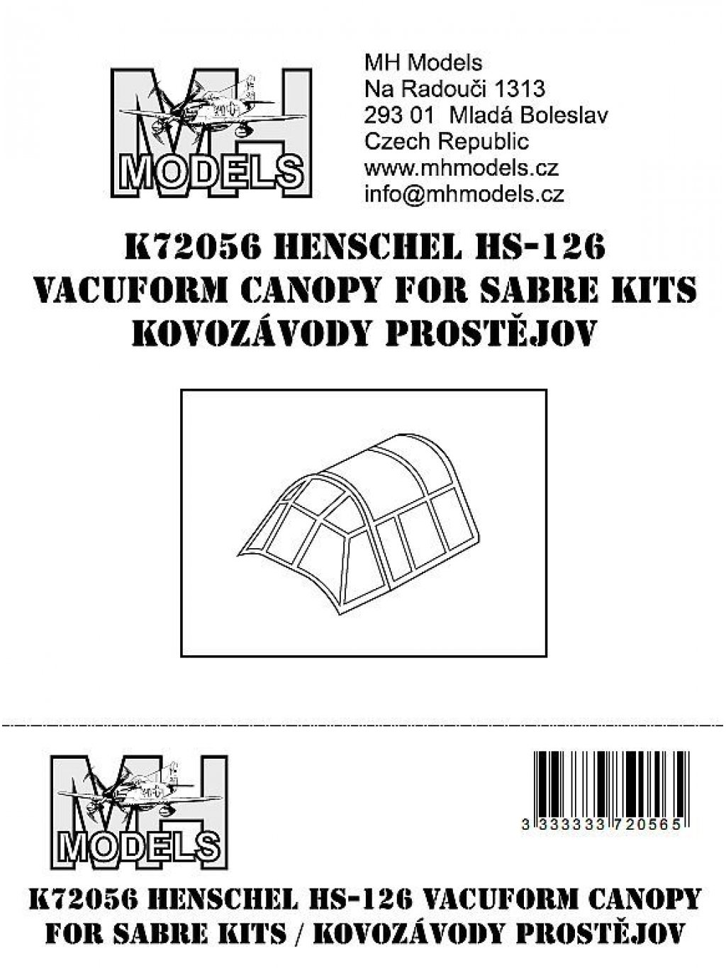 Henschel Hs-126 vacuform canopy for Sabre Kits/Kovozávody Prostějov