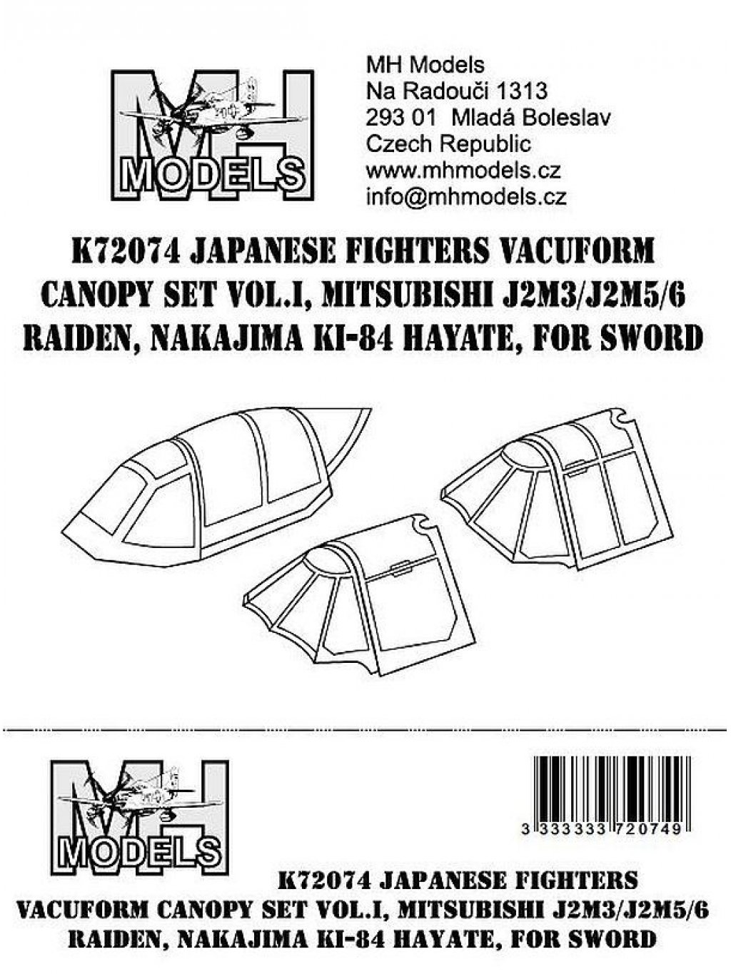 Japanese fighters vacuform canopy set vol.I Nakajima Ki-84 Hayate,Mitsubishi J2M3/J2M5/6 Raiden for SWORD.