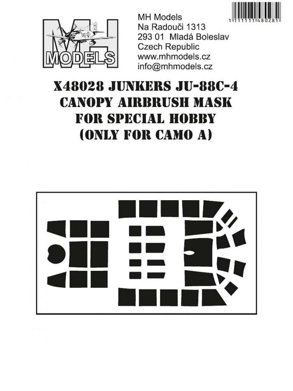 Junkers Ju-88C-4 Canopy airbrush mask for Special Hobby camo A only