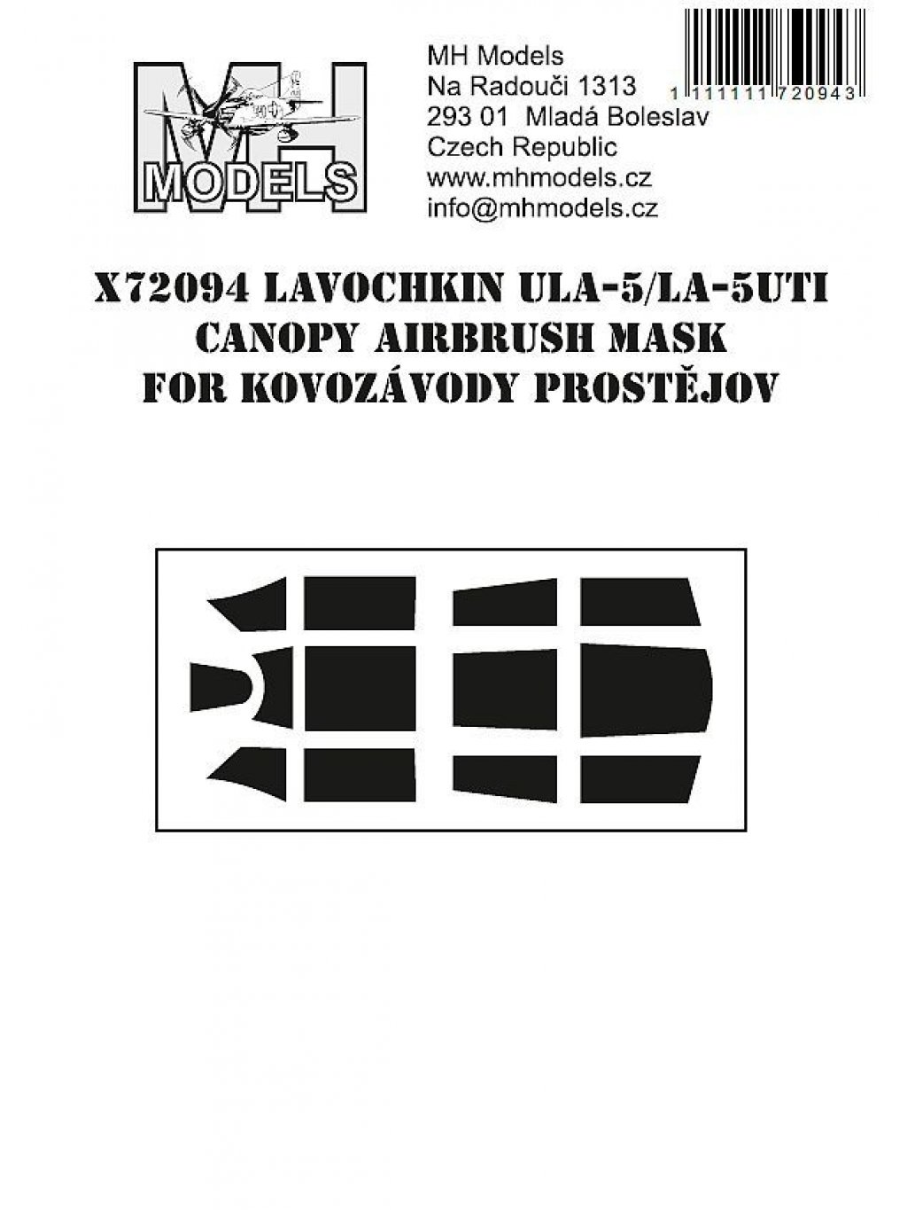 Lavochkin ULa-5 / LA-5UTI canopy airbrush mask for Kovozávody Prostějov
