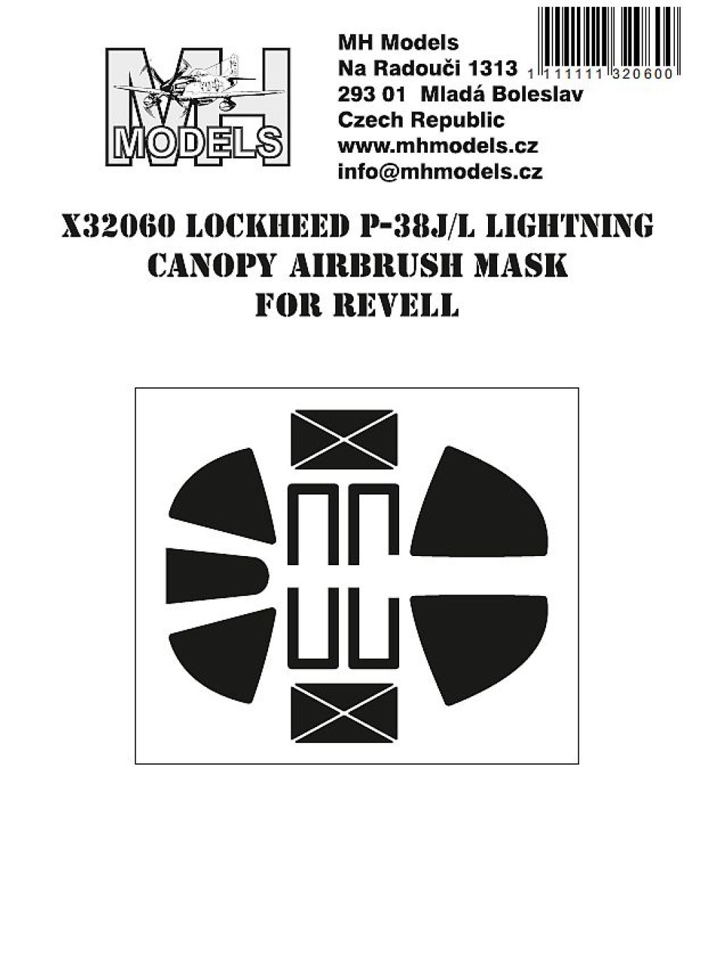 Lockheed P-38J-L Lightning canopy airbrush mask for Revell