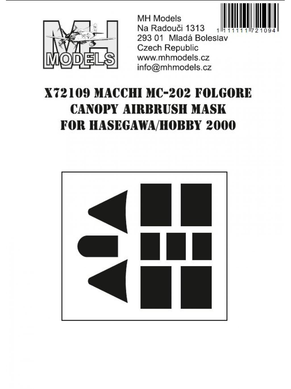 Macchi MC-202 Folgore canopy airbrush mask for Hasegawa/Hobby2000