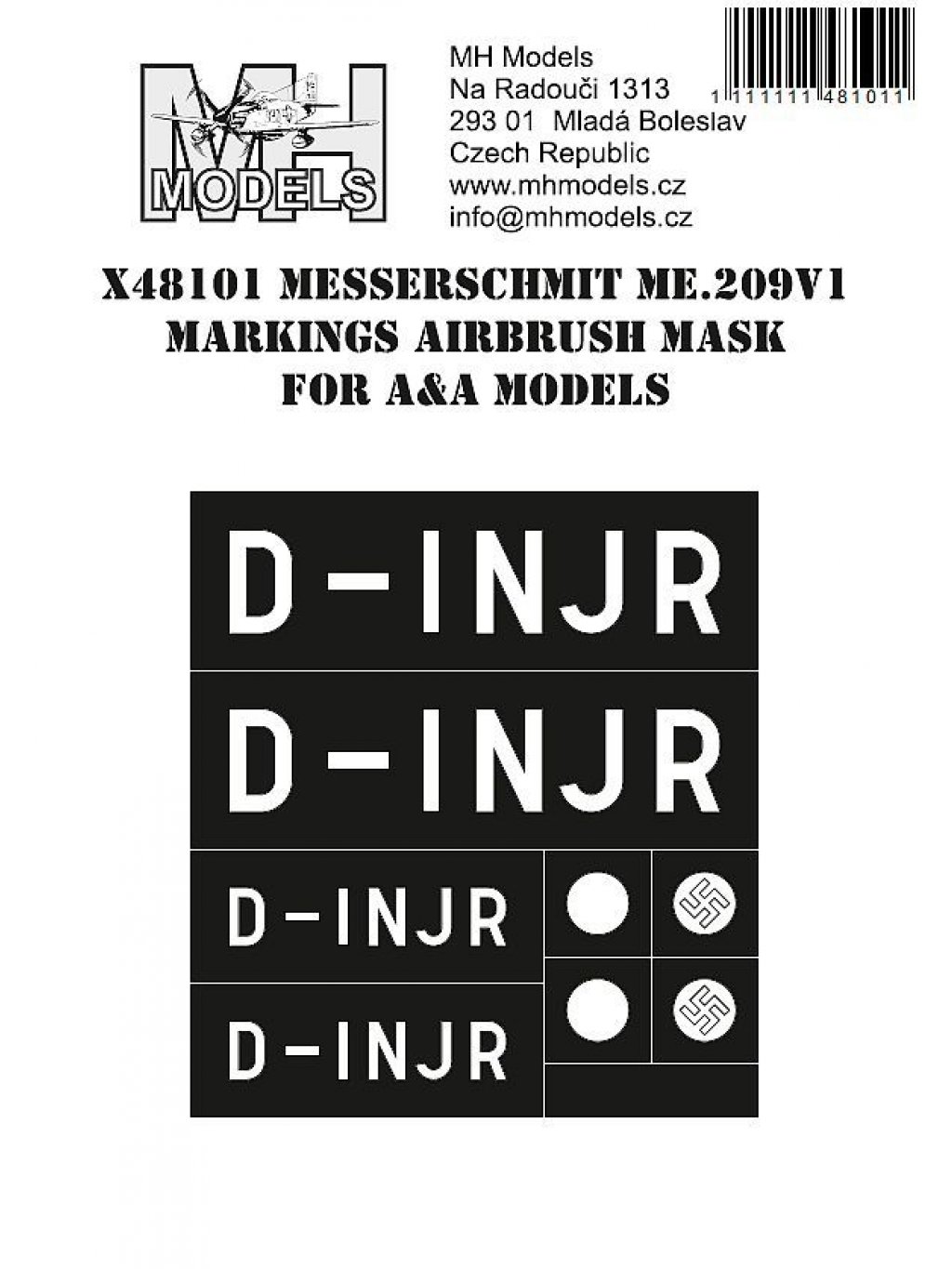 Messerschmit Me.209V1 Markings airbrush mask for A&A Models