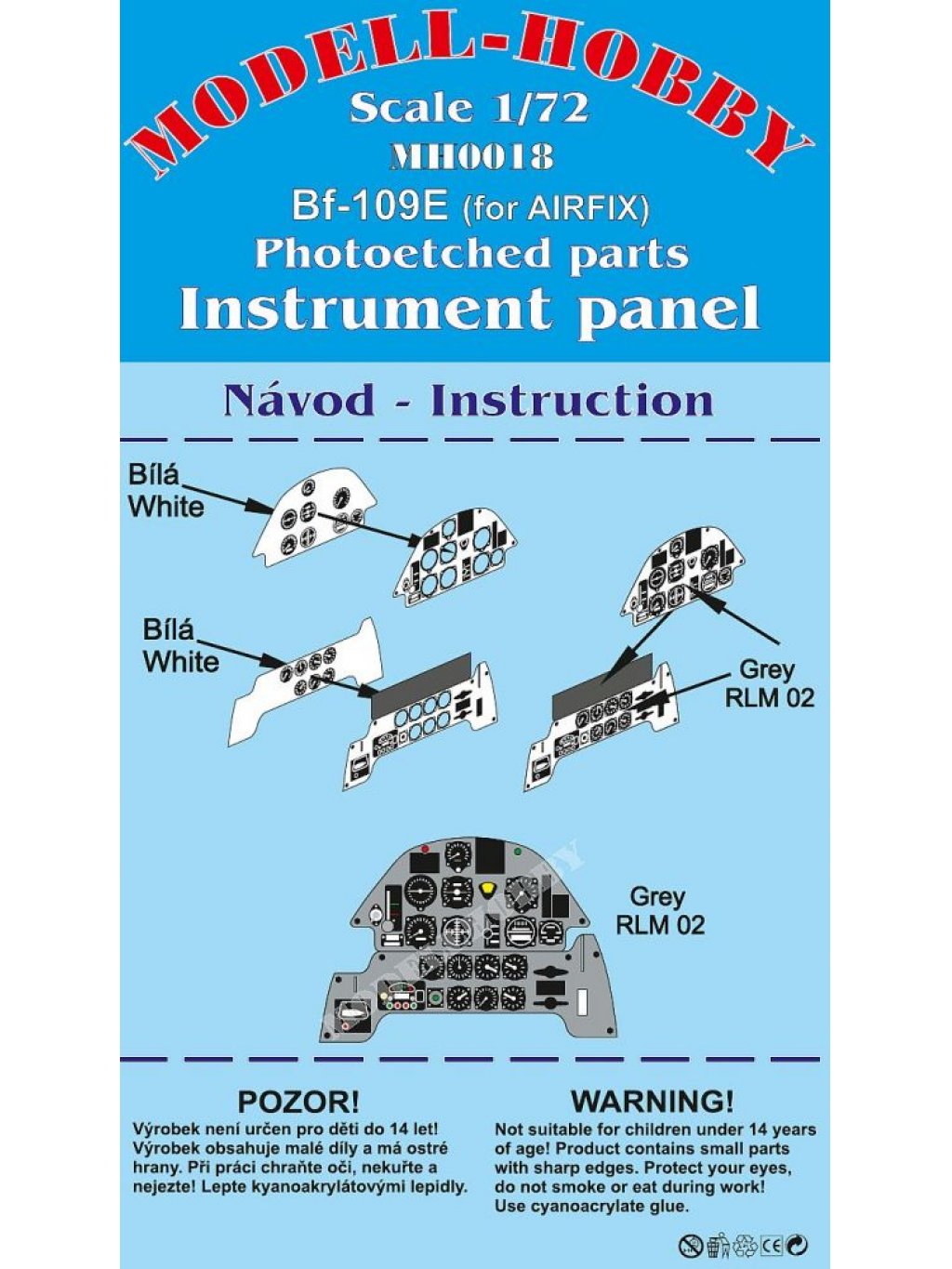 Messerschmitt Bf-109E Photoetched parts instrument panel for Airfix ex Modell-Hobby