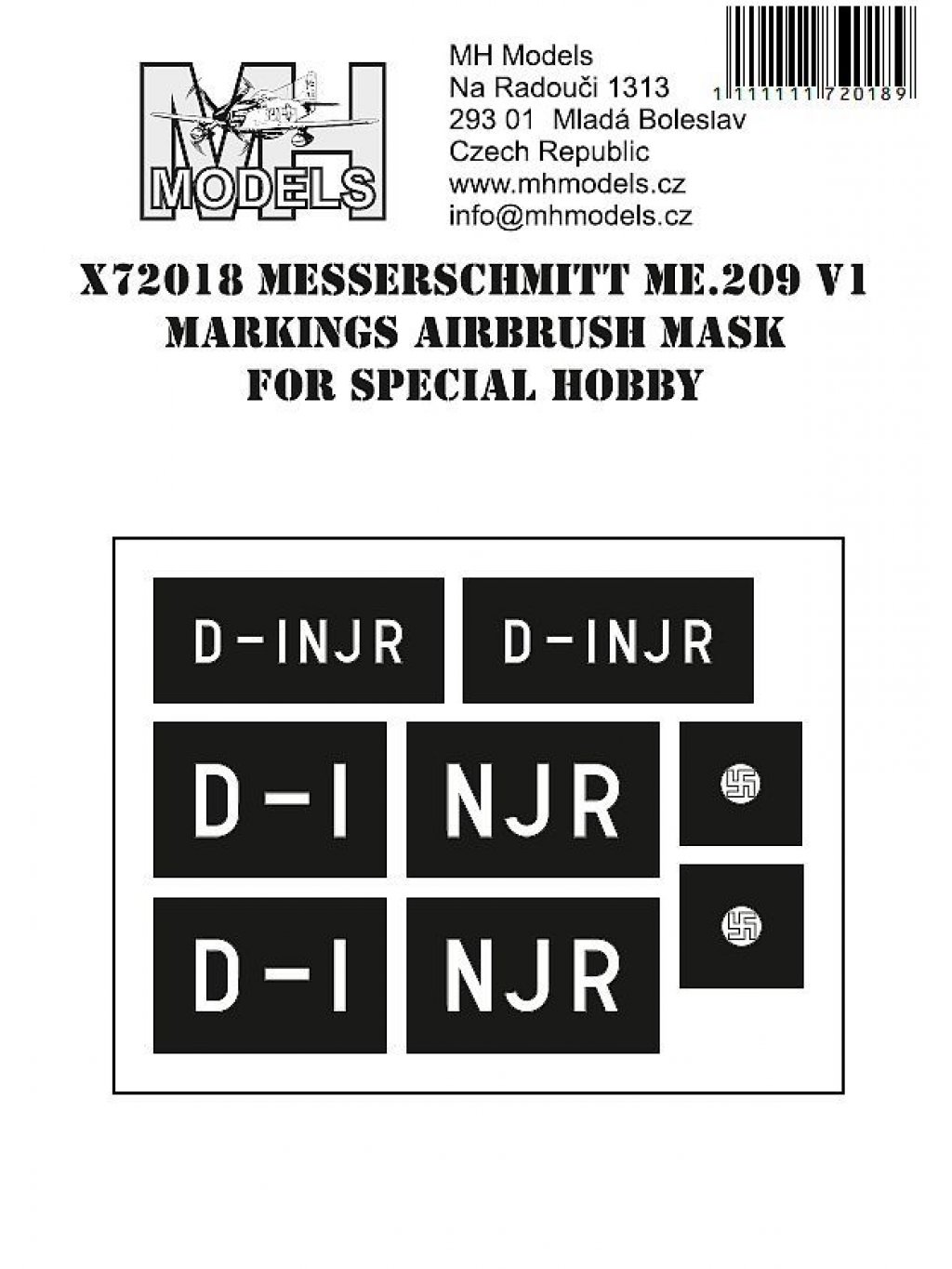 Messeschmitt Me.209 V1 Markimgs airbrush mask for Special Hobby