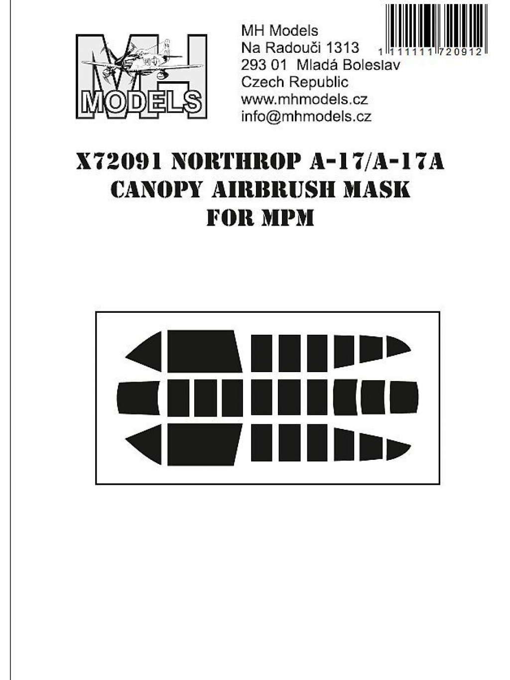Nothrop A-17/A-17A Canopy airbrush mask for MPM