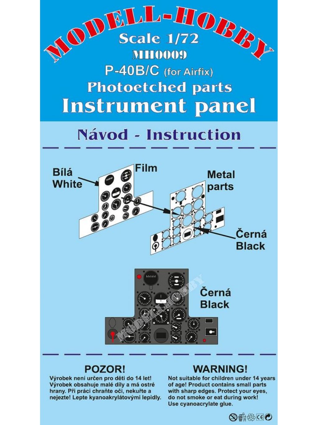 P-40B/C Tomahawk Photoetched parts instrument panel for Airfix ex Modell-Hobby