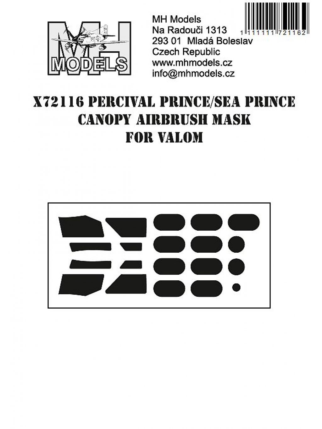 Percival Prince/Sea Prince canopy airbrush mask for Valom