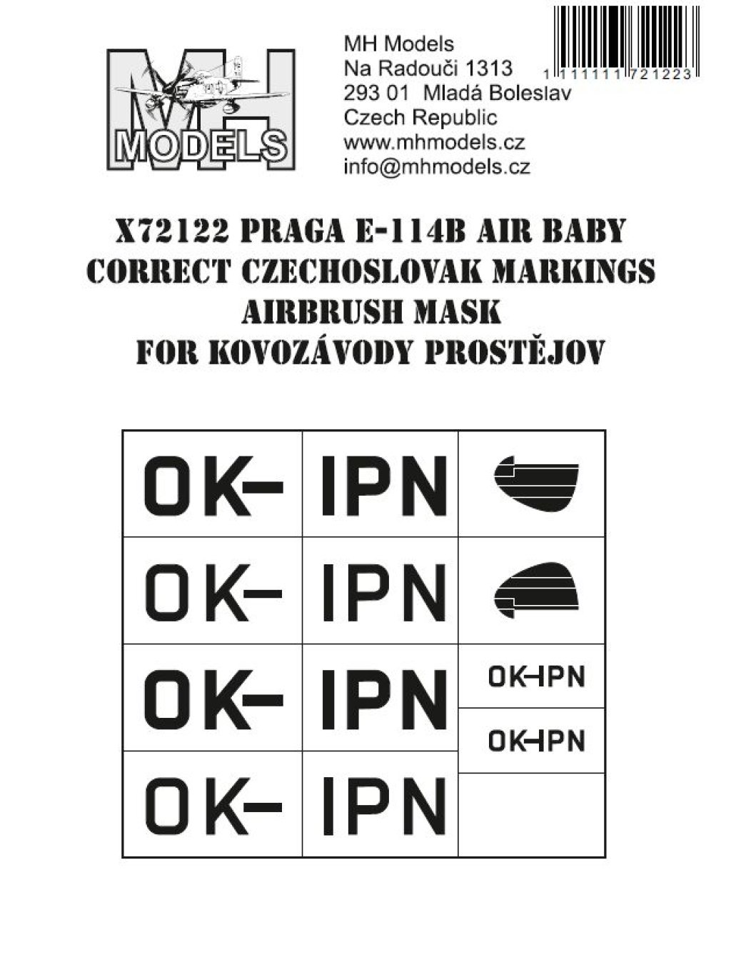 Praga E-114B Air Baby correct Czechoslovak markings airbrush mask for Kovozávody Prostějov