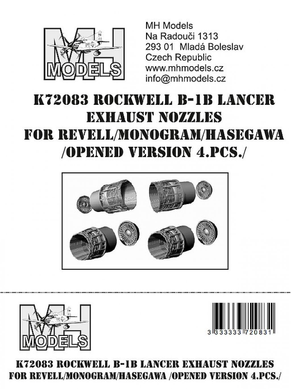 Rockwell B-1B Lancer exhaust nozzles for Revell/Monogram/Hasegawa (opened version 4pcs)