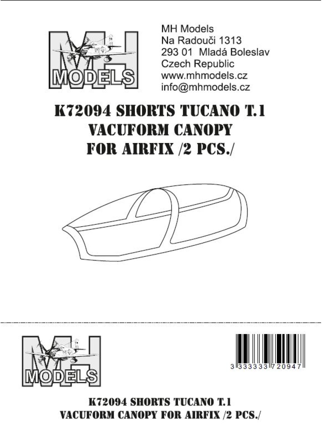 Shorts Tucano T.1 Vacuform canopy for Airfix 2pcs.