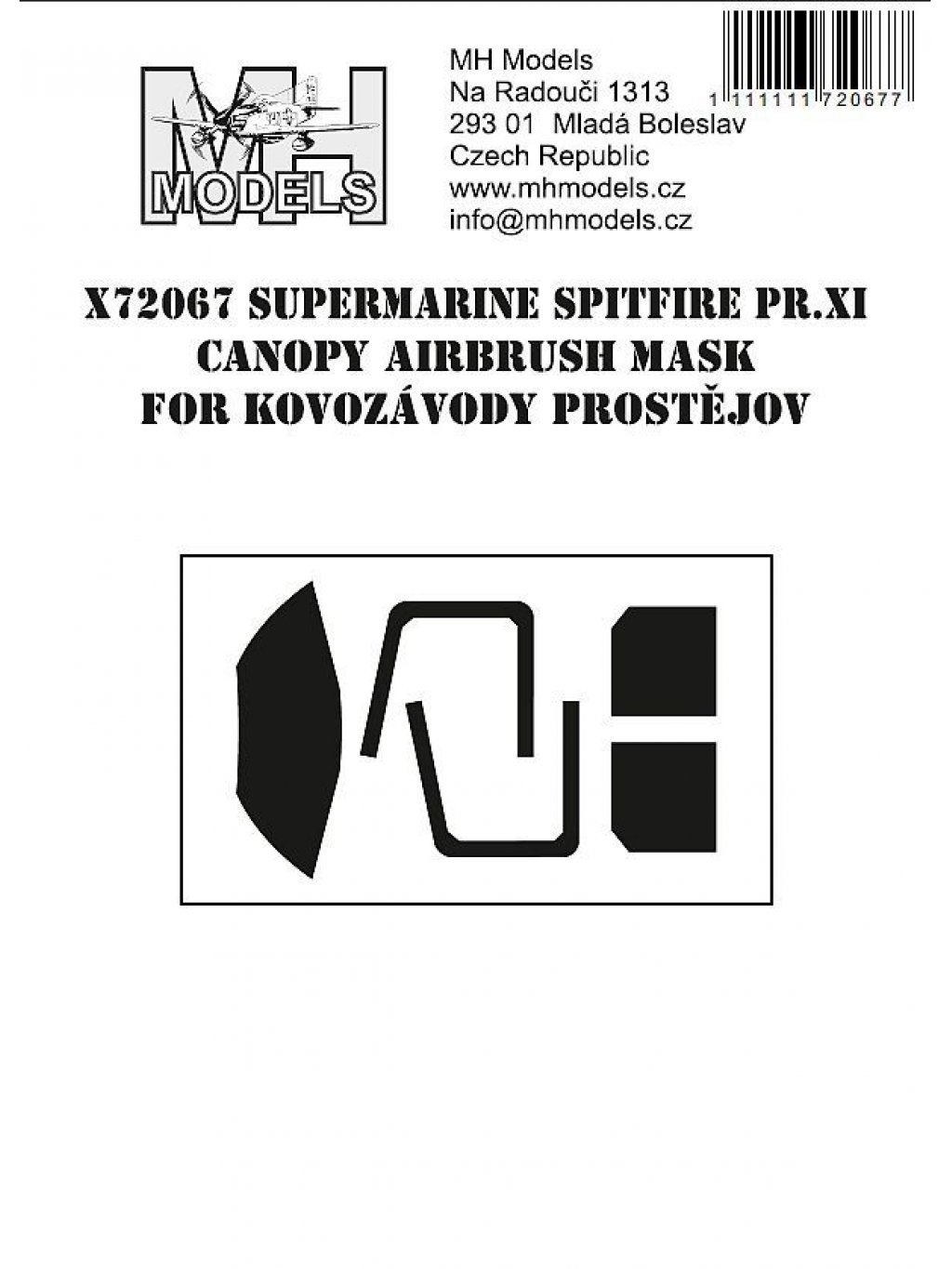 Supermarine Spitfire PR.XI canopy airbrush mask for Kovozávody Prostějov