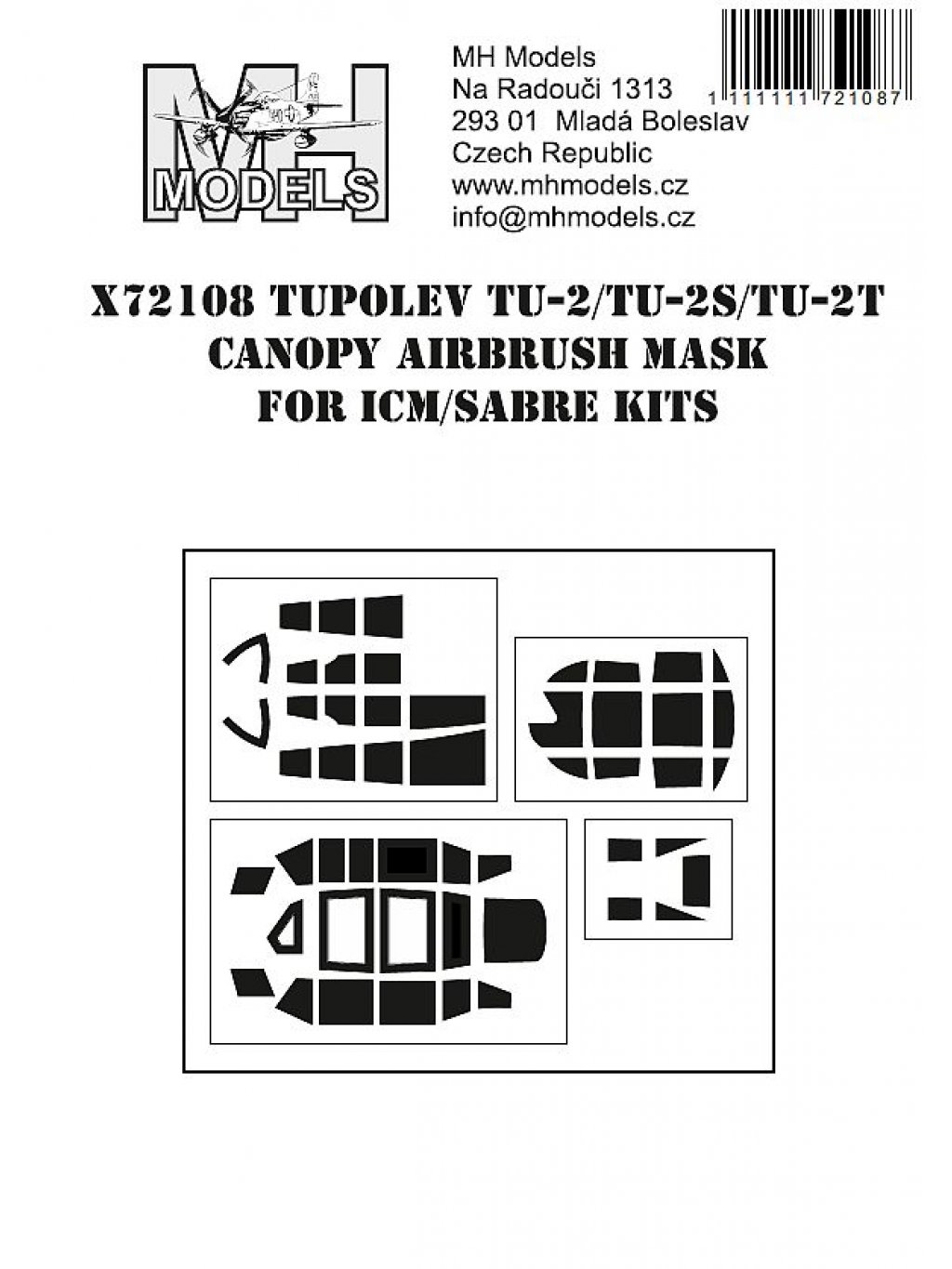 Tupolev Tu-2/Tu-2S canopy airbrush mask for ICM/Sabre Kits