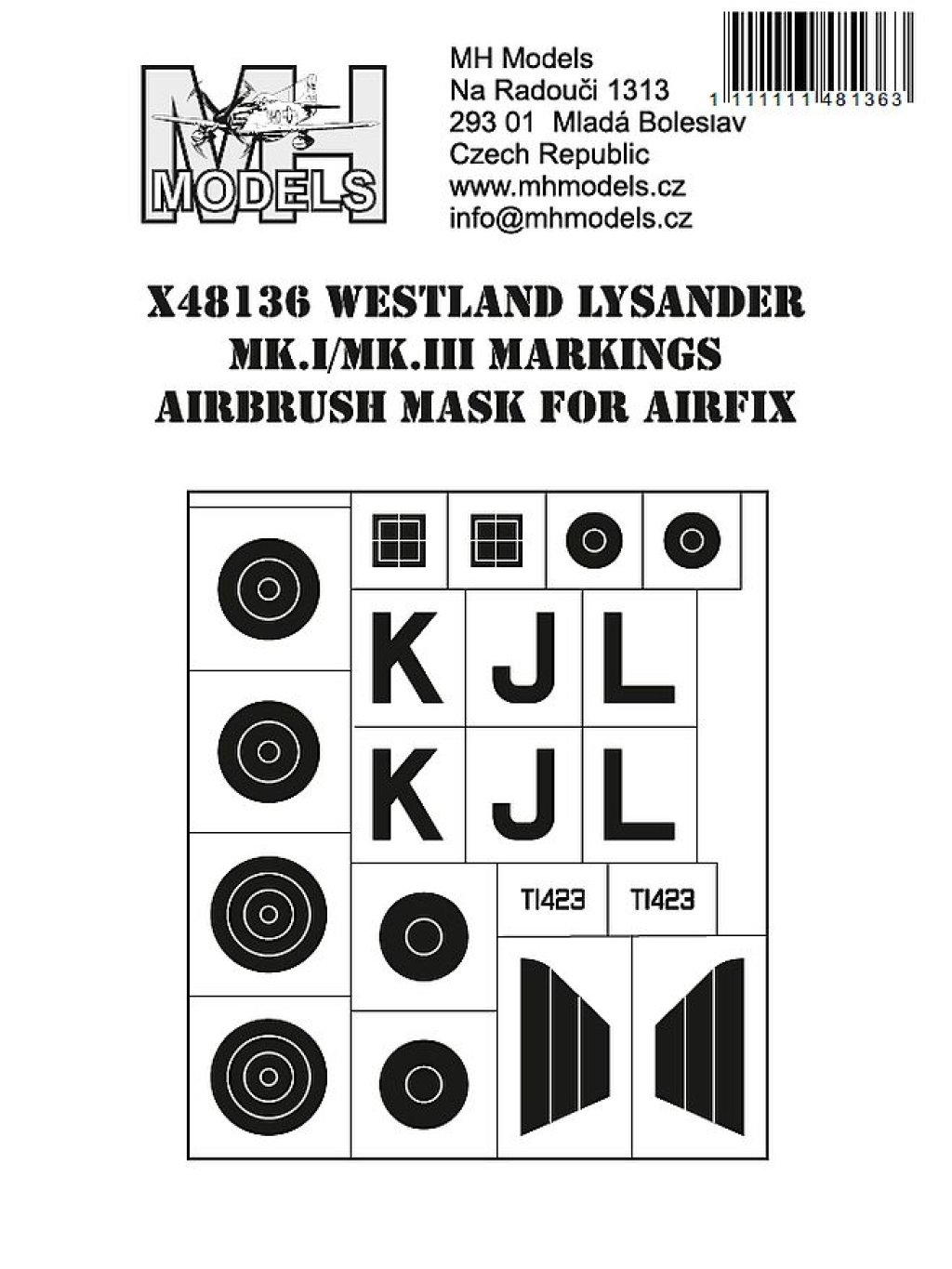 Westland Lysander Mk.I/Mk.III Markings airbrush mask for Airfix