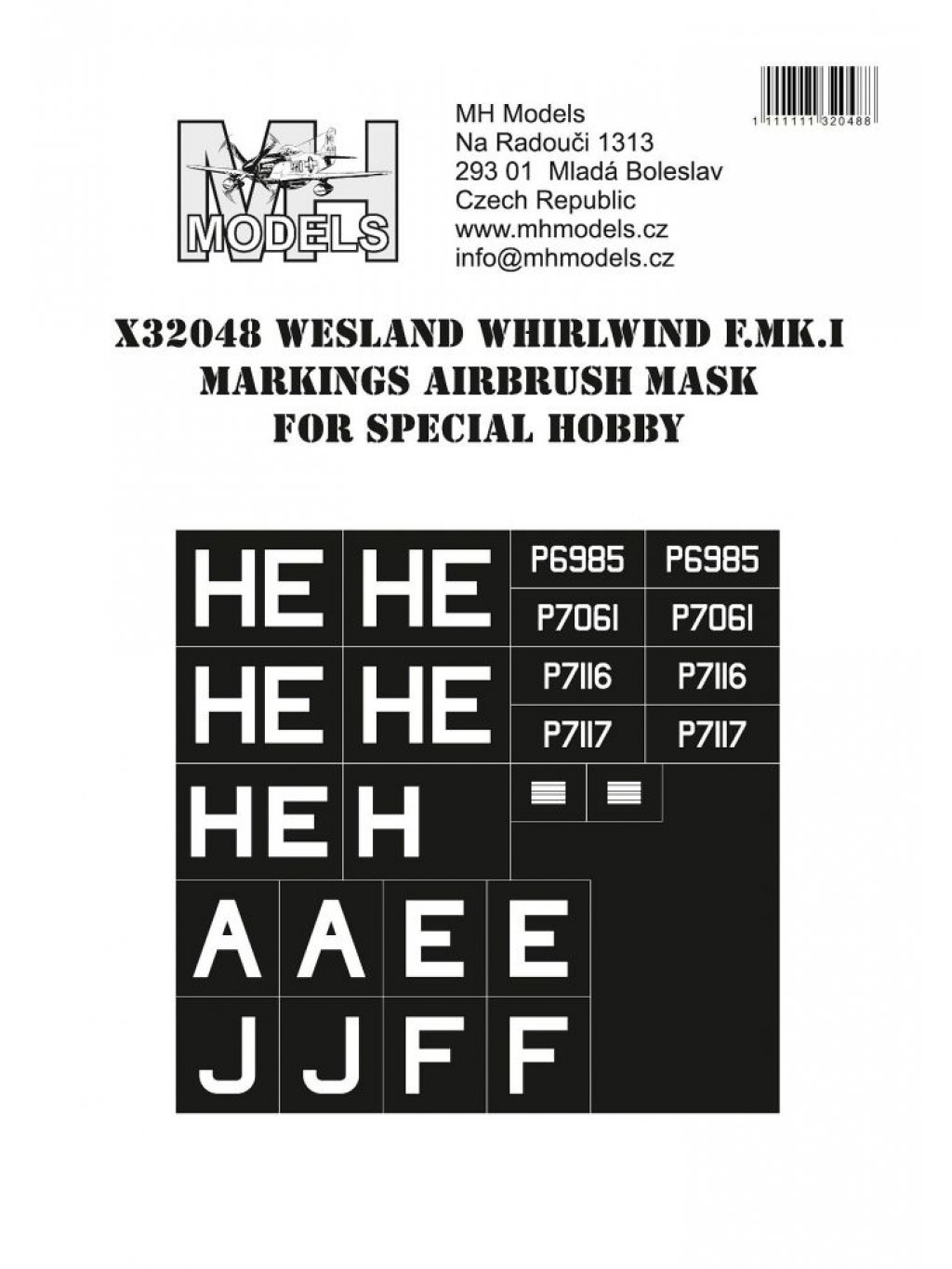 Westland Whirlwind F.Mk.I Markings airbrush mask for Special Hobby