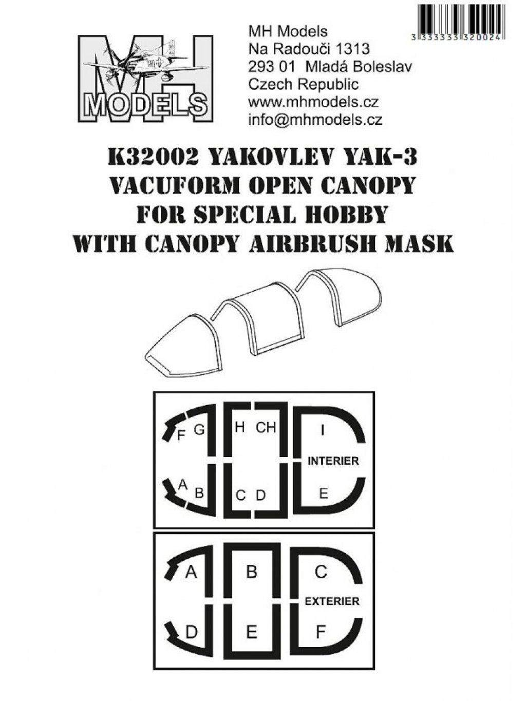 Yakovlev Yak-3 vacuform opened canopy for Special Hobby with canopy airbrush mask
