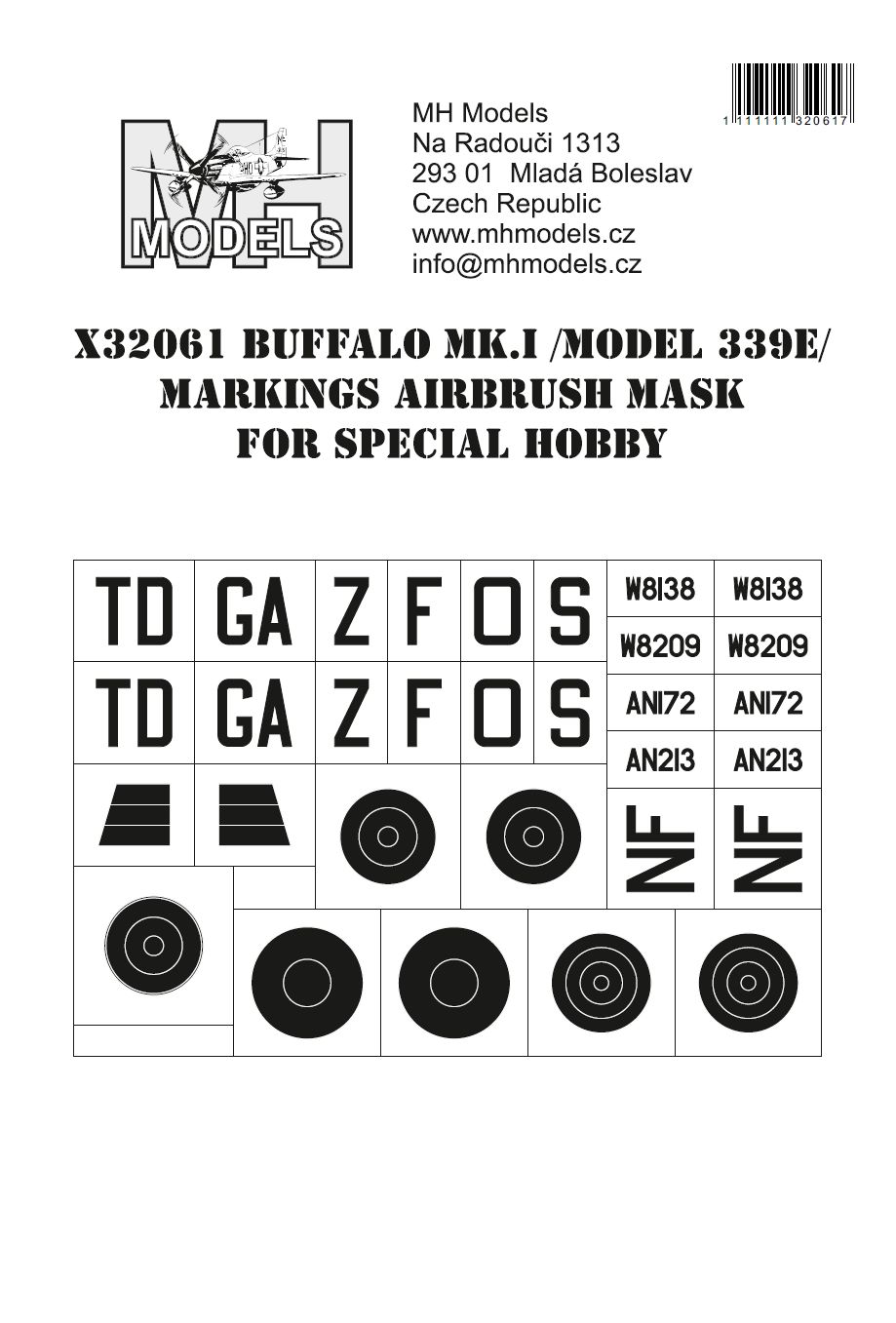 1:32 Buffalo Mk.I (model 339E) Markings airbrush mask for Special Hobby