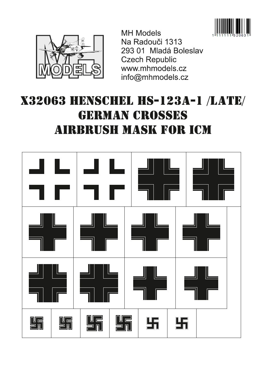 1:32 Henschel Hs-123A-1 (Late) German Crosses airbrush mask for ICM