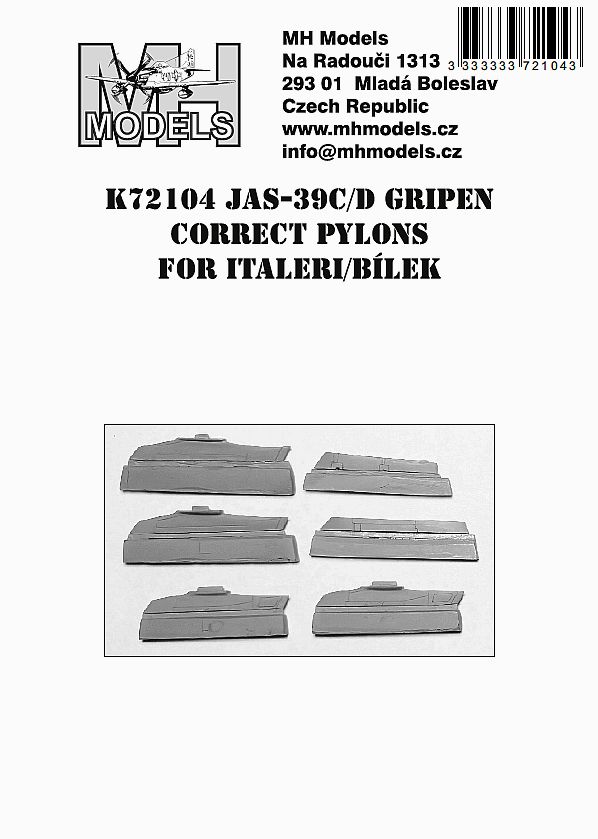 1:72 JAS-39C/D Gripen correct pylons for Italeri,Bílek