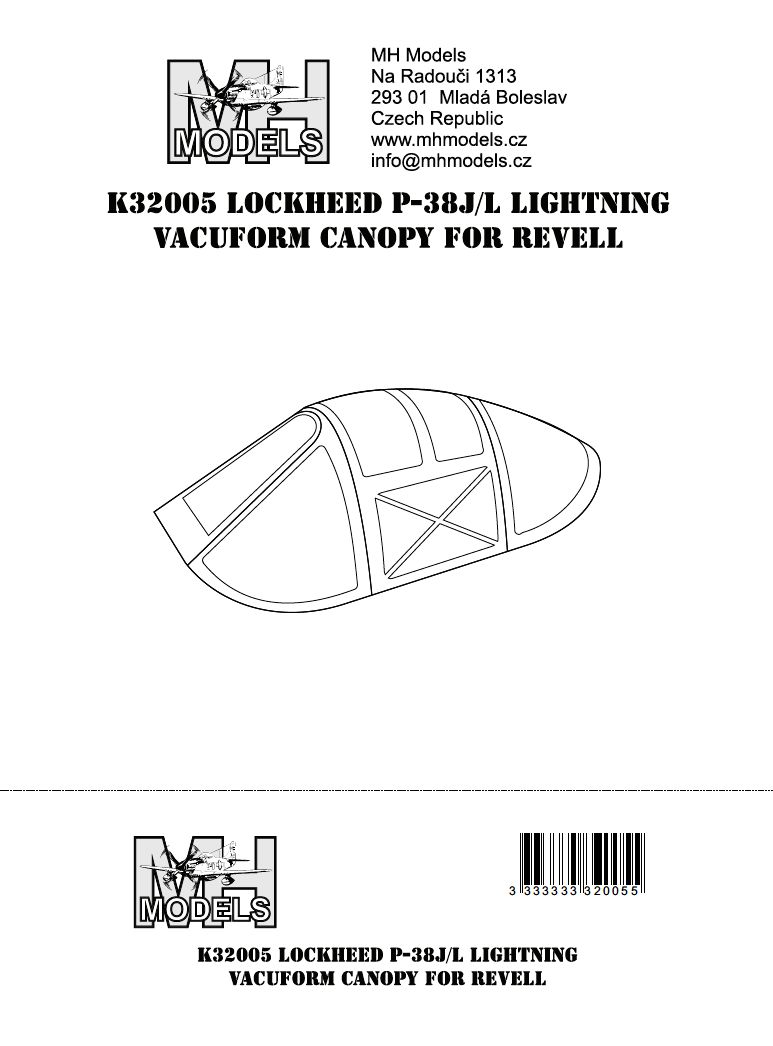 1:32 Lockheed P-38J-L vacuform canopy for Revell