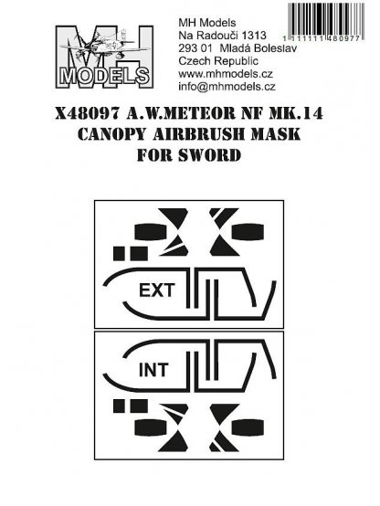 A.W. Meteor NF Mk.14 Canopy airbrush mask for Sword