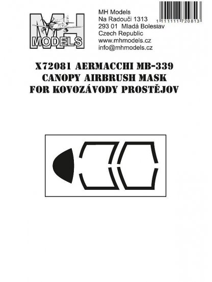 Aermacchi MB-339 canopy airbrush mask for Kovozávody Prostějov