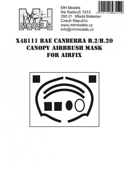 BAE Canberra B.2/B.20 canopy airbrush mask for Airfix