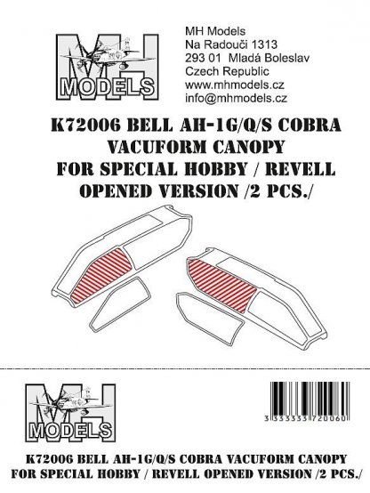 Bell AH-1G/Q/S Cobra vacuform canopy for Special Hobby/Revell opened version 2pcs.