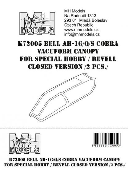 Bell AH-1G/Q/S Cobra vacuform canopy for Special Hobby/Revell closed version 2pcs.