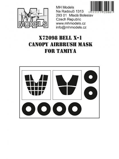 Bell X-1 canopy airbrush mask for Tamiya