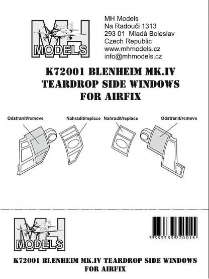 Blenheim Mk.IV teardrop side windows for Airfix