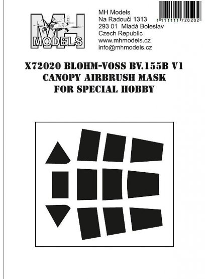 Blohm-Voss BV.155B V1 canopy airbrush mask for Special Hobby