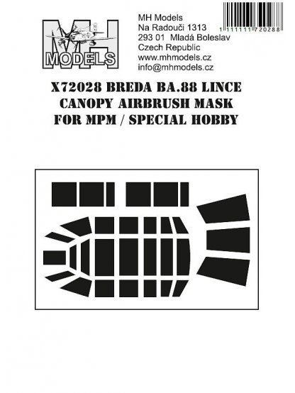 Breda Ba.88 Lince canopy airbrush mask for MPM / Special Hobby
