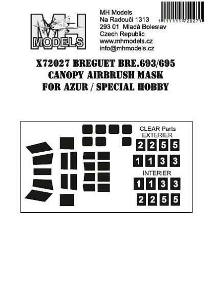 Breguet Bre.693 / 695 canopy airbrush mask for Azur / Special Hobby