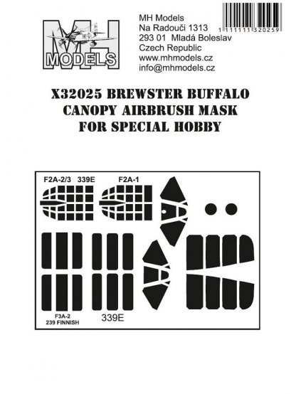 Brewster Buffalo canopy airbrush mask for Special Hobby