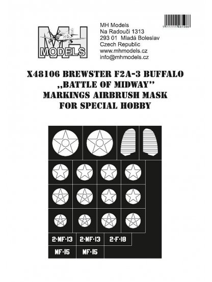 Brewster F2A-3 Buffalo ,,Battle of Midway" Markings airbrush mask for Special Hobby.
