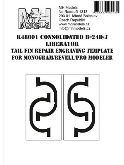 Consolidated B-24D/J Liberator Tail Fin repair engraving template for Monogram/Revell/Pro Modeler