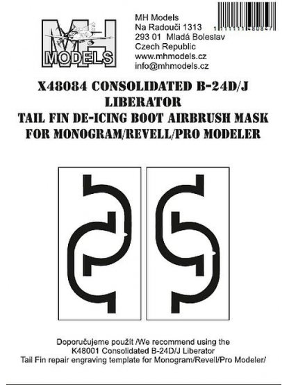 Consolidated B-24D/J Liberator Tail Fin De-icing Boot airbrush mask for Monogram/Revell/Pro Modeler